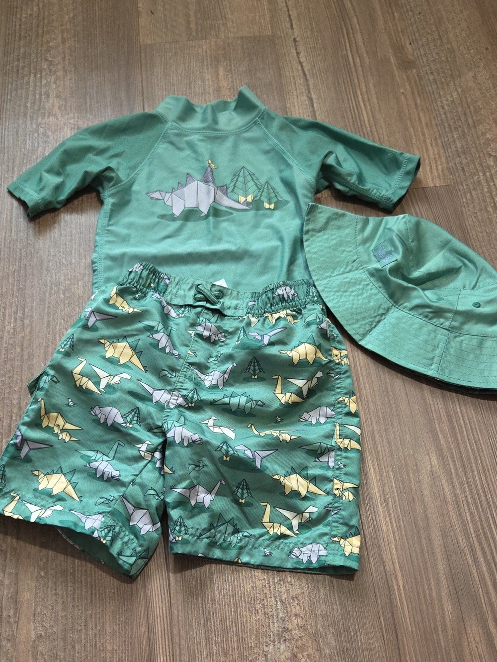 Kids Green Dino Swim Set with Hat